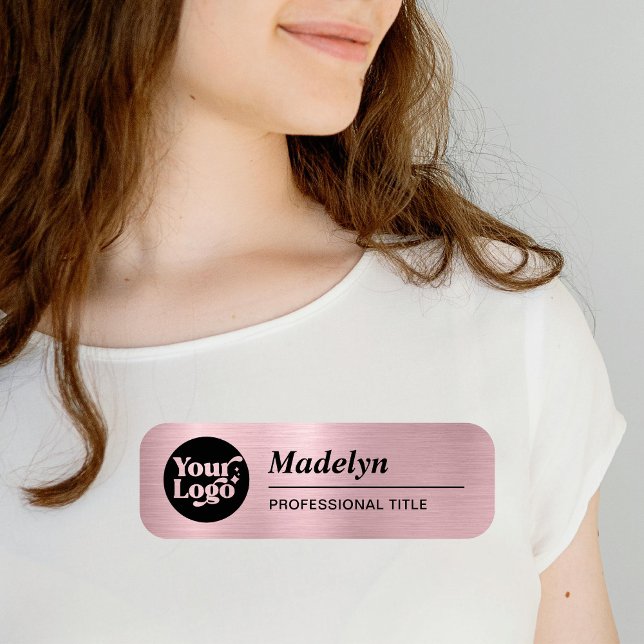 Mitarbeiterskript-Logo Metallic Roségold Magnetisc Namensschild (Von Creator hochgeladen)