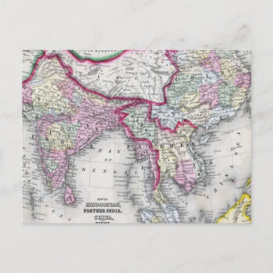 Mitchell-Karte Indien, Tibet, China & Südostasie Postkarte