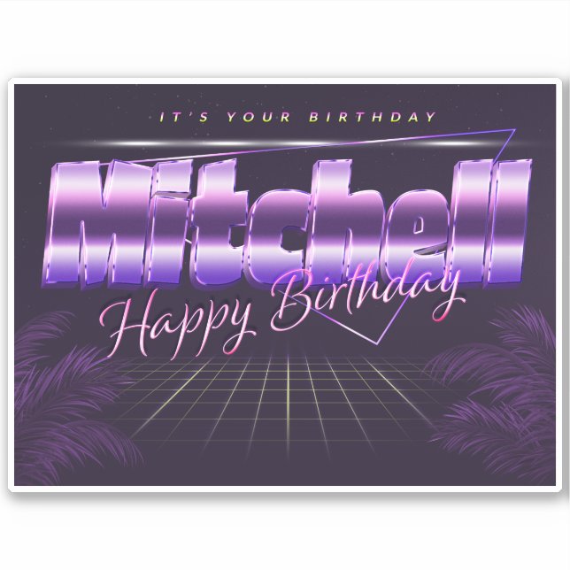 Mitchell Name Vorname retro Sticker Geburtstag (Vorderseite)