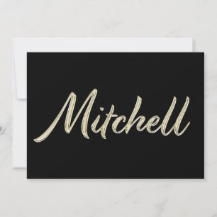 Mitchell Name white gold Handwriting Karte