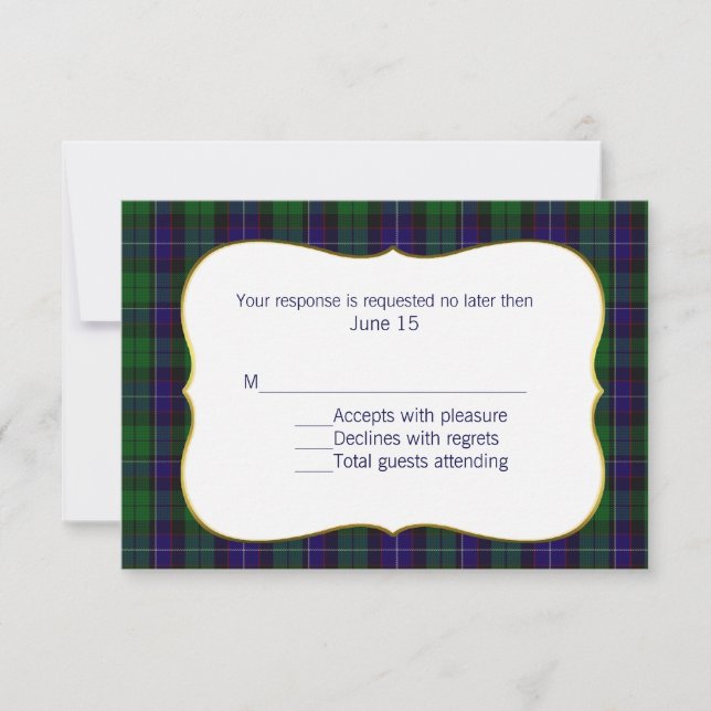 Mitchell Tartan Kariert Wedding RSVP Card Karte (Vorderseite)