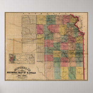 Mitchell's Sectional Map of Kansas (1859) Poster