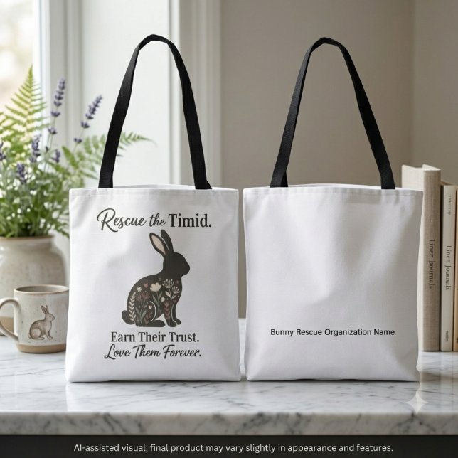 Mitfühlender Erdtöner Blumen-Hasen-Rettung (Floral bunny rescue silhouette design for compassionate pet parents celebrating adoption milestones.)