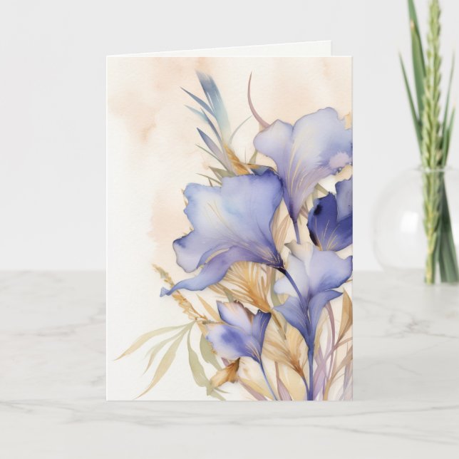 Mitgefühl Danke Aquarell Iris Blumen Karte (Vorderseite)