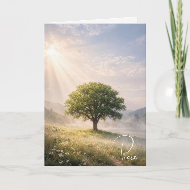 Mitgefühl Einsamer Baum mit Sonnenstrahlen Karte (Vorderseite)