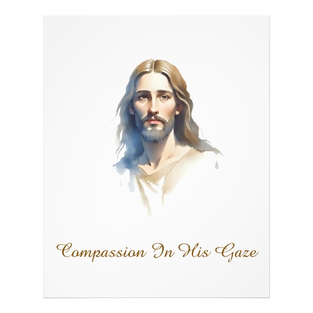 Mitgefühl in seinem Blick - Jesus Aquarell Malerei Fotodruck (Vorne)