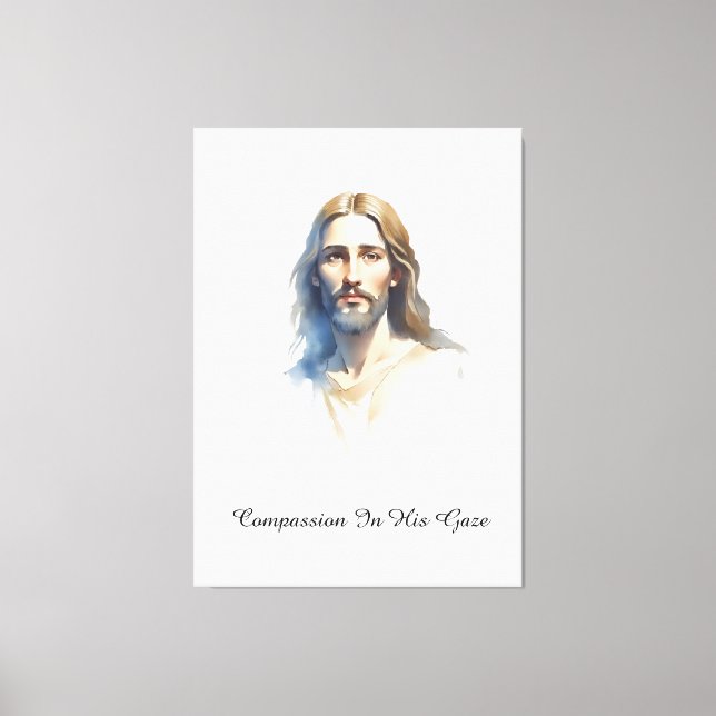 Mitgefühl in seinem Blick - Jesus Aquarell Malerei Leinwanddruck (Vorderseite)