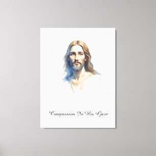 Mitgefühl in seinem Blick - Jesus Aquarellmalerei Leinwanddruck