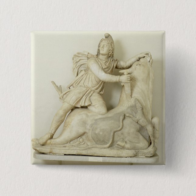 Mithras, das den Stier, Marmorentlastung, römisch Button (Vorderseite)
