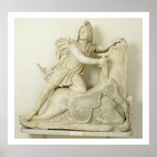 Mithras Opferficing the Bull, Marble Relief, Roman Poster