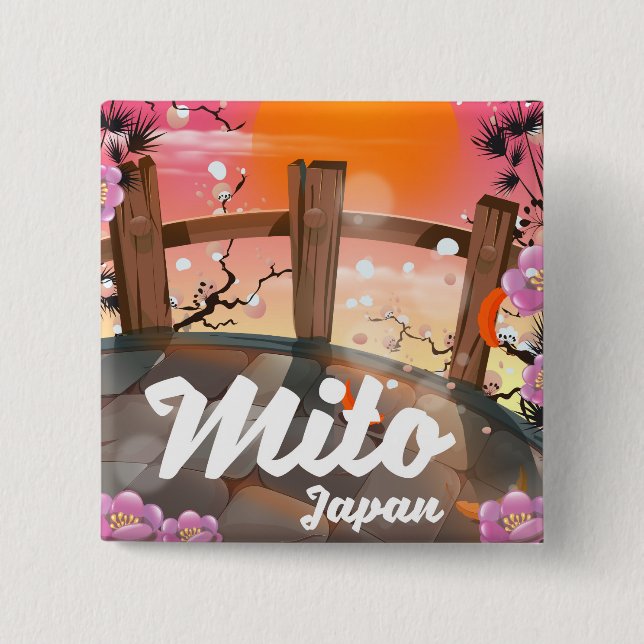 Mito Japan blüht ein Poster. Button (Vorderseite)