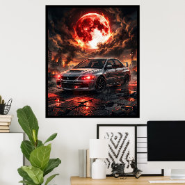 Mitsubishi Lancer Evo 9 Unter dem karmesinroten Mo Poster