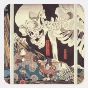 Mitsukini Defying the Skeleton Specter, c.1845 Quadratischer Aufkleber