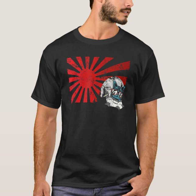 Mitsune japanische Cat Chilling Mask Art Sunset An T-Shirt (Vorderseite)
