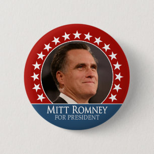 Mitt Romney 2012 - Foto pinback mit Sternen - Rot Button