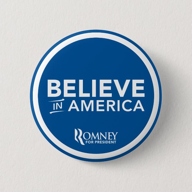 Mitt Romney glauben an Amerika-Logo (blau) Button (Vorderseite)