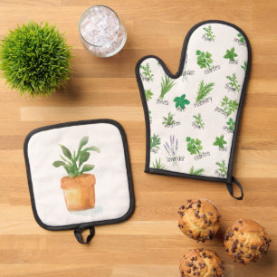 Mitt von Kräuteröfen und Töpfchenhalter Ofenhandschuh & Topflappen-Set