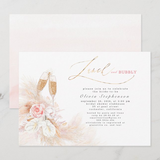 Mittag- und Brautparty Pampas Gras Einladung (Vorne/Hinten)