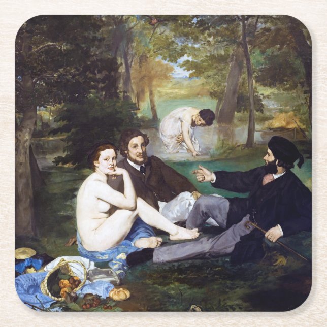 Mittagessen im Gras, Manet Rechteckiger Pappuntersetzer (Vorderseite)