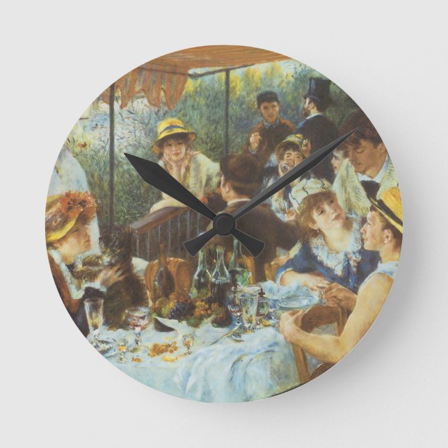 Mittagessen im Party von Pierre Renoir Runde Wanduhr (Vorderseite)