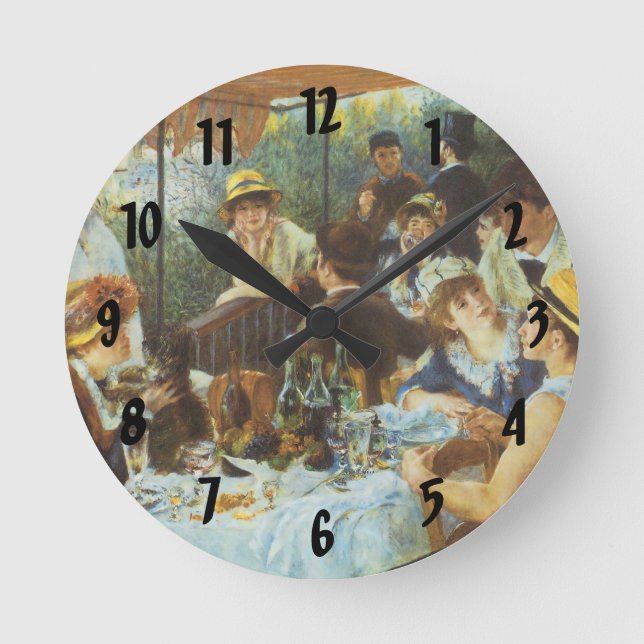 Mittagessen im Party von Pierre Renoir Runde Wanduhr (Vorderseite)