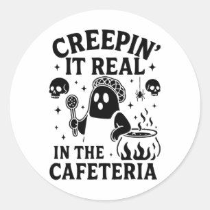 Mittagessen Lady Halloween Creepin' It Real School Runder Aufkleber