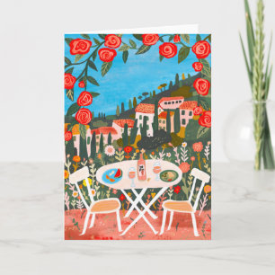 Mittagessen mit Aussicht Landschaft Gouache Malere Karte