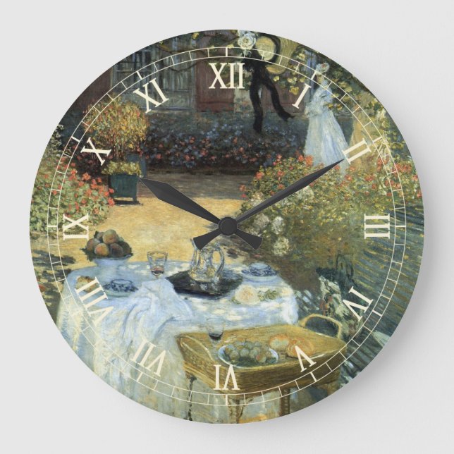 Mittagessen von Claude Monet, Vintager Impressioni Große Wanduhr (Vorderseite)