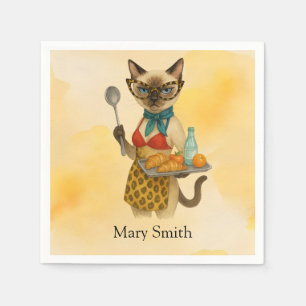 Mittags Lady mit Essen für Katzen Liebhaber Serviette