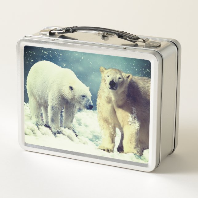 Mittagspass Eisbären auf Eis Metall Brotdose (Rückseite)