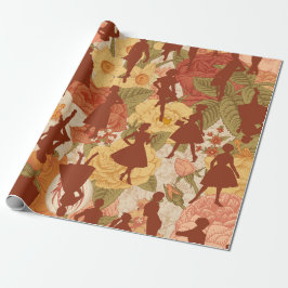 Mitte der 50er Jahre Vintage Silhouette Blumenfrau Geschenkpapier