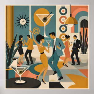 Mitte des Jahrhunderts 60er Hip-Martini-Cocktail-T Poster