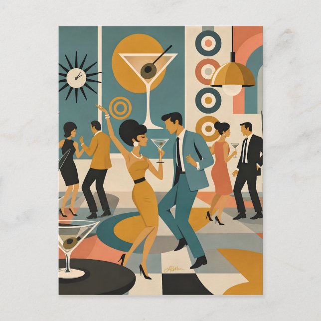 Mitte des Jahrhunderts 60er Hip-Martini-Cocktail-T Postkarte (Vorderseite)