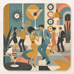 Mitte des Jahrhunderts 60er Hip-Martini-Cocktail-T Rechteckiger Pappuntersetzer