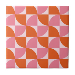 Mitte des Jahrhunderts Abstrakte Orange und Rosa M Fliese