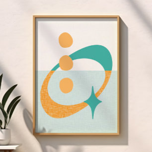 Mitte des Jahrhunderts Atomar Abstrakt Aqua, Orang Poster