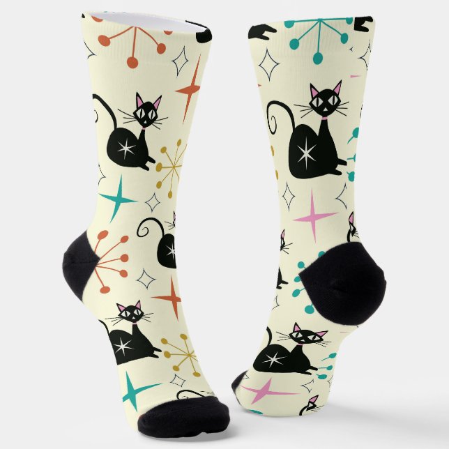 Mitte des Jahrhunderts atomare Katze mit Sternenex Socken (Gewinkelt)