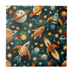 Mitte des Jahrhunderts Atomarer Raum Orange Teal P Fliese