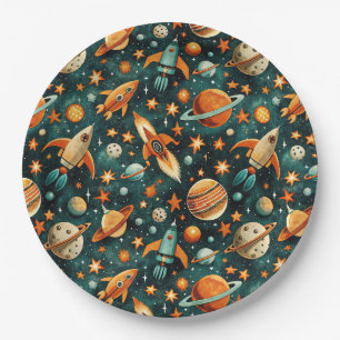 Mitte des Jahrhunderts Atomarer Raum Orange Teal P Pappteller