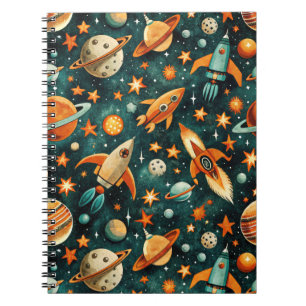 Mitte des Jahrhunderts Atombereich Orange Teal Pla Notizblock