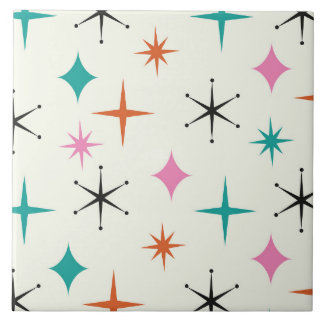 Mitte des Jahrhunderts Atome Sterne in Pink Teal O Fliese
