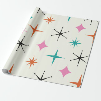 Mitte des Jahrhunderts Atome Sterne in Pink Teal O Geschenkpapier