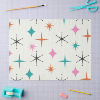 Mitte des Jahrhunderts Atome Sterne in Pink Teal O Seidenpapier