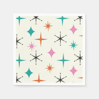 Mitte des Jahrhunderts Atome Sterne in Pink Teal O Serviette
