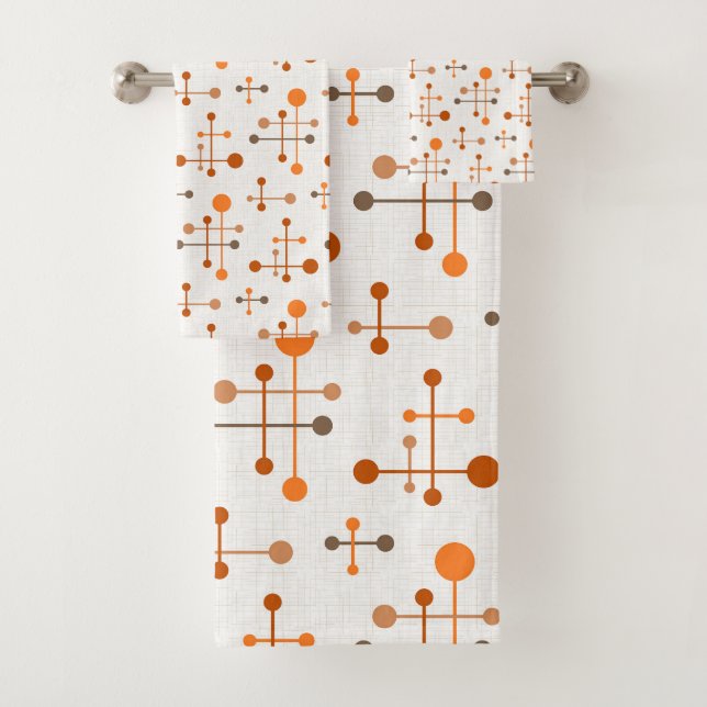 Mitte des Jahrhunderts Atomic Age Muster 36 Orange Badhandtuch Set (Insitu)
