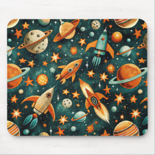 Mitte des Jahrhunderts Atomic Space Orange Teal Pl Mousepad