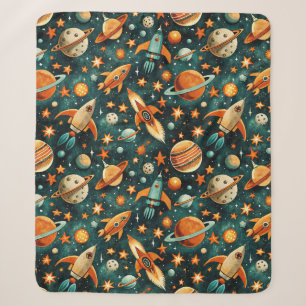 Mitte des Jahrhunderts Atomic Space Orange Teal Pl Sherpadecke