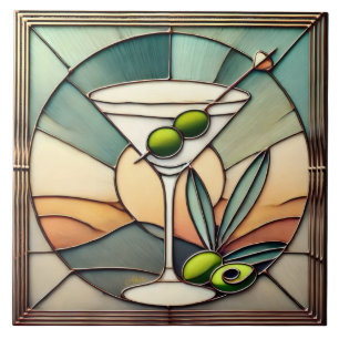 Mitte des Jahrhunderts Buntglas 2 Olive Martini Fliese
