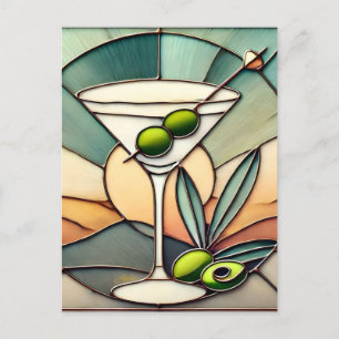 Mitte des Jahrhunderts Buntglas 2 Olive Martini Postkarte