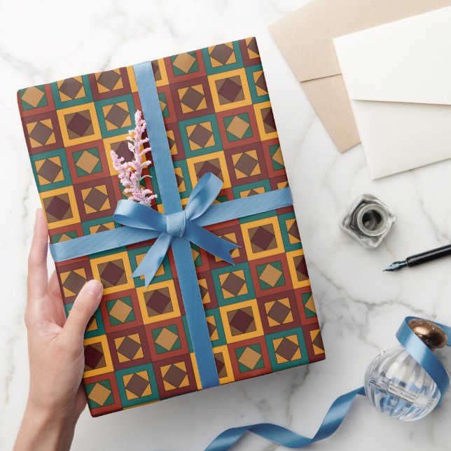 Mitte des Jahrhunderts Diamant Quadrat Geometrisch Geschenkpapier (Schenken)